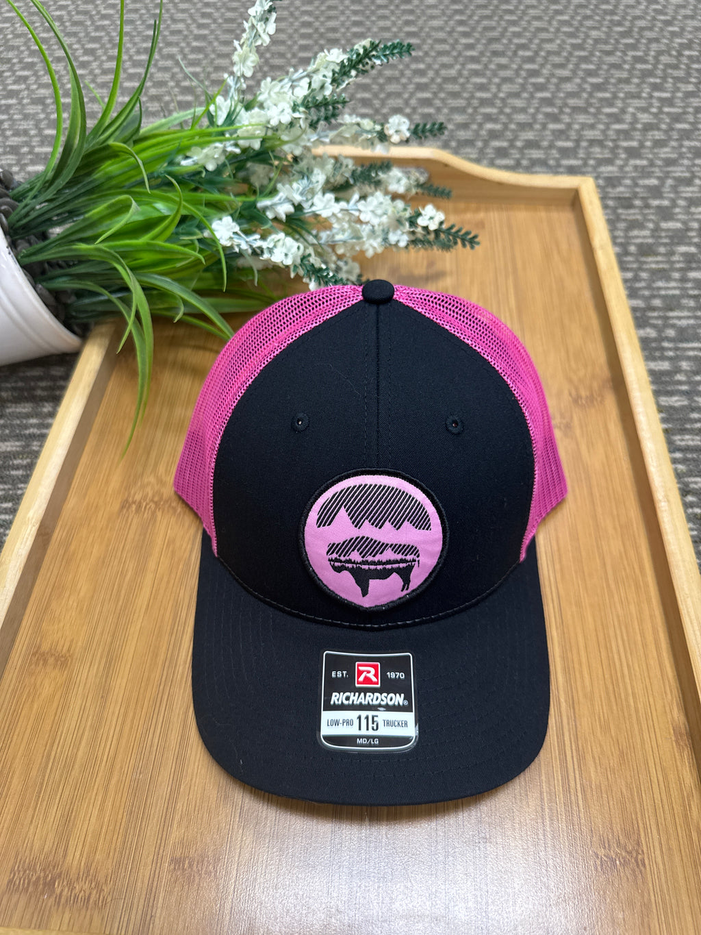 Hot pink bison moon trucker hat