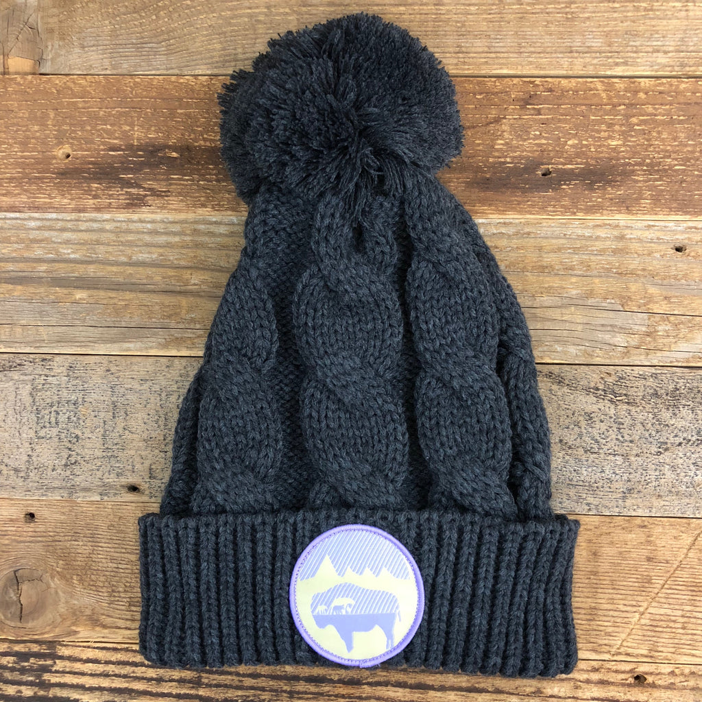 Bison Moon Mama Bear Pom Beanie - Charcoal