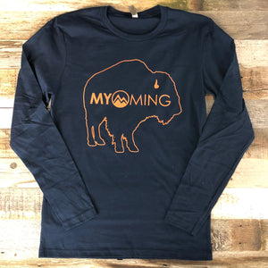 MYOMING Bison Long Sleeve | WyoMade Apparel | Unisex blue