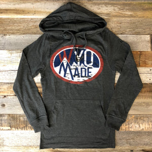 Vintage WyoMade Hooded Long Sleeve- Charcoal