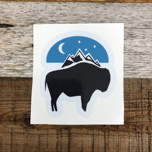 The New Bison Moon is a modern twist on our long time iconic design from WyoMade!   The Bison represents freedom and is a staple of Wyoming's open spaces. This sticker is sure to appease your desire to roam free.  Be a part of the herd with the Bison Moon design from Wyomade.        Size:  3.5 "