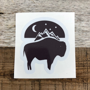 The New Bison Moon is a modern twist on our long time iconic design from WyoMade!   The Bison represents freedom and is a staple of Wyoming's open spaces. This sticker is sure to appease your desire to roam free.  Be a part of the herd with the Bison Moon design from Wyomade.        Size:  3.5 "