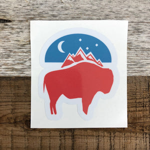 The New Bison Moon is a modern twist on our long time iconic design from WyoMade!   The Bison represents freedom and is a staple of Wyoming's open spaces. This sticker is sure to appease your desire to roam free.  Be a part of the herd with the Bison Moon design from Wyomade.        Size:  3.5 "