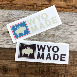The New Bison Moon is a modern twist on our long time iconic design from WyoMade!   The Bison represents freedom and is a staple of Wyoming's open spaces. This sticker is sure to appease your desire to roam free.  Be a part of the herd with the WyoMade Logo Sticker from Wyomade.     Size:  1.4" x 4"