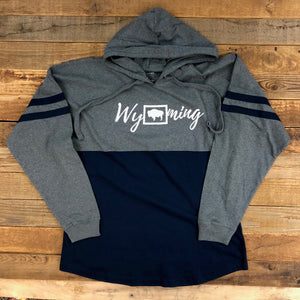 Wyoming Bison Hooded Long Sleeve Navy | WyoMade Apparel | Women's